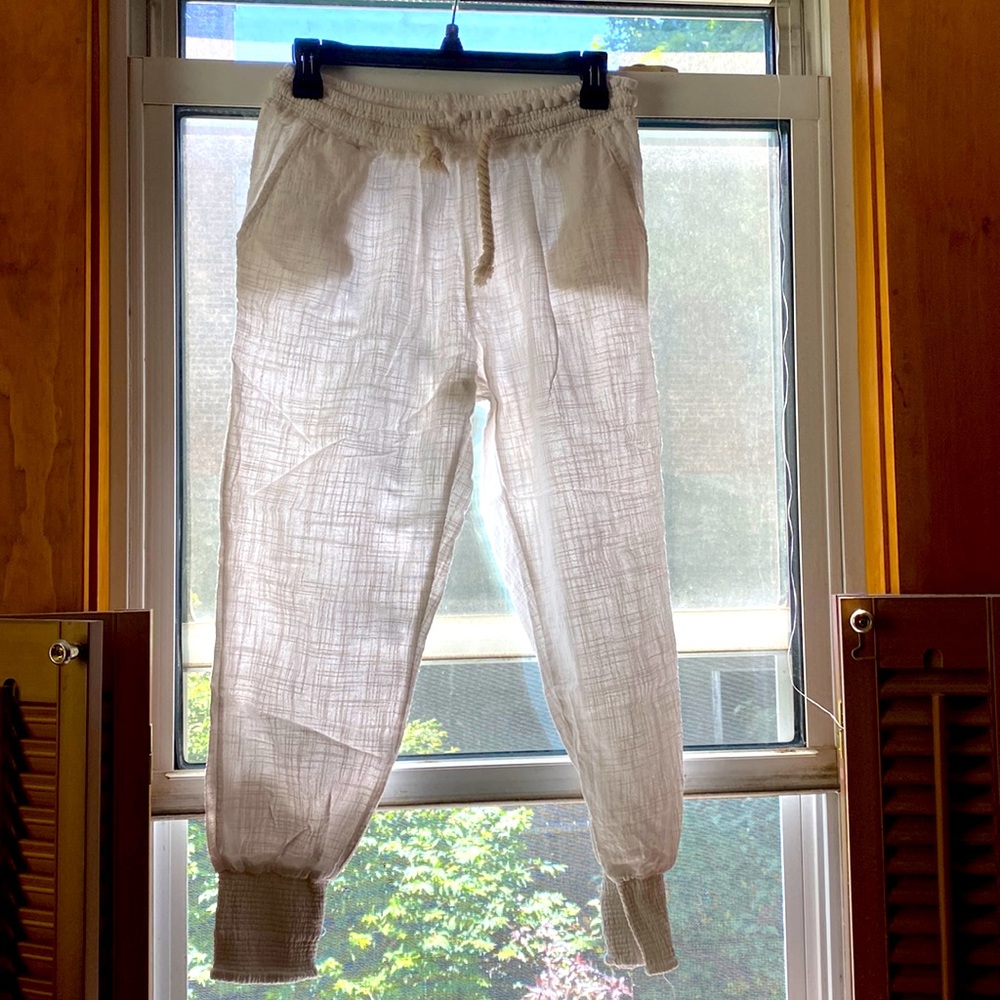 White linen beach/pool cover up pants